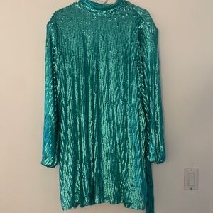 New sequin high neck belted skater dress Turquoise size 18